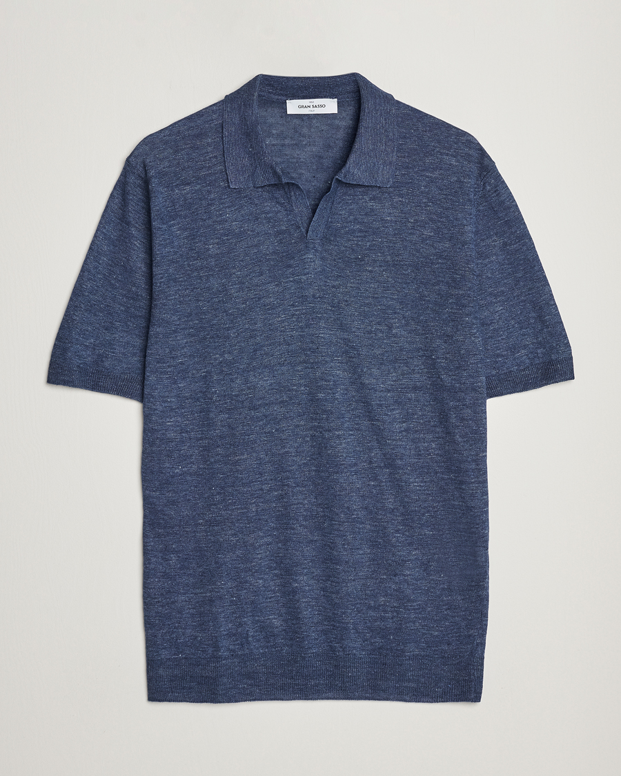 Herr | Pikéer | Gran Sasso | Knitted Linen Polo Navy Melange