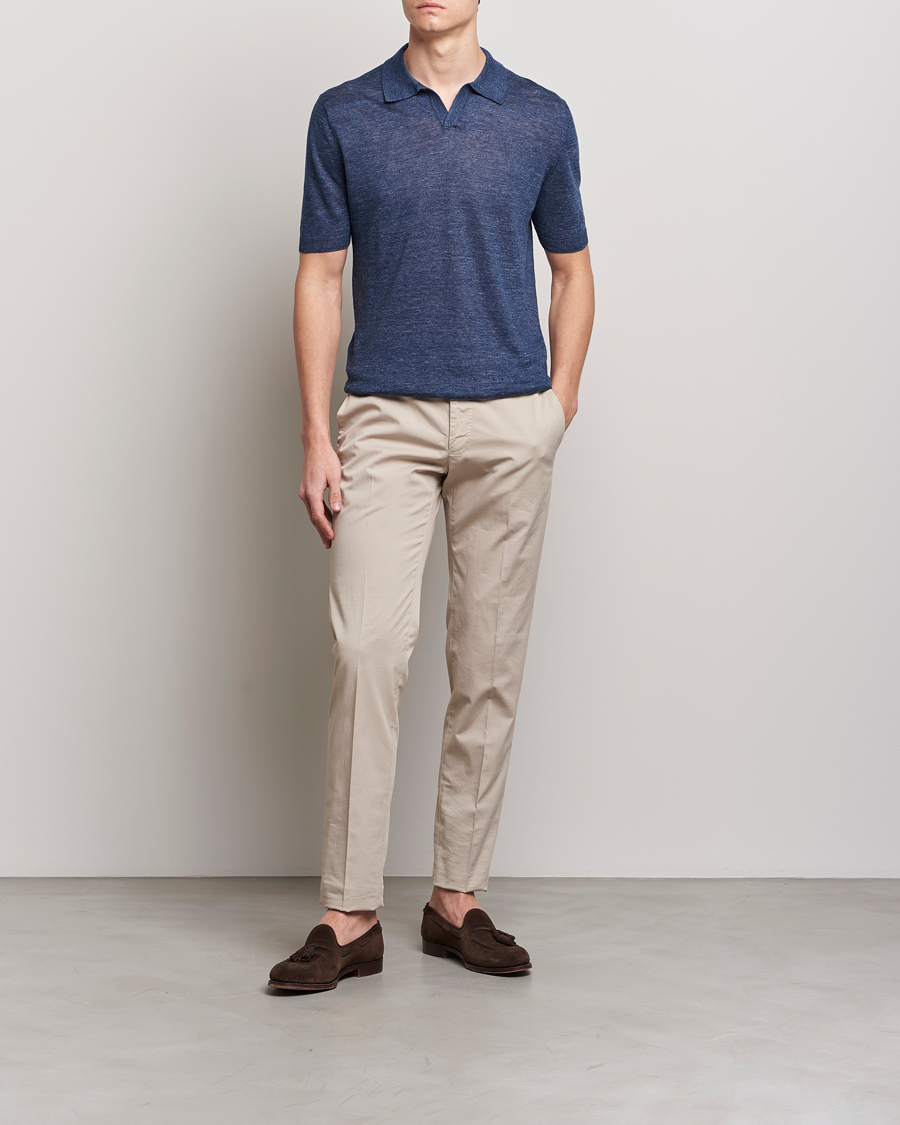 Herr | Pikéer | Gran Sasso | Knitted Linen Polo Navy Melange