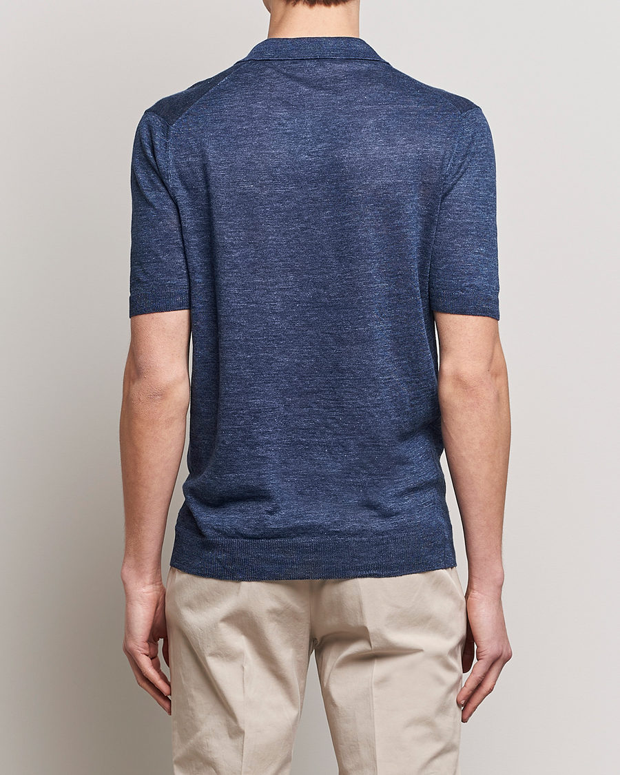 Herr | Pikéer | Gran Sasso | Knitted Linen Polo Navy Melange