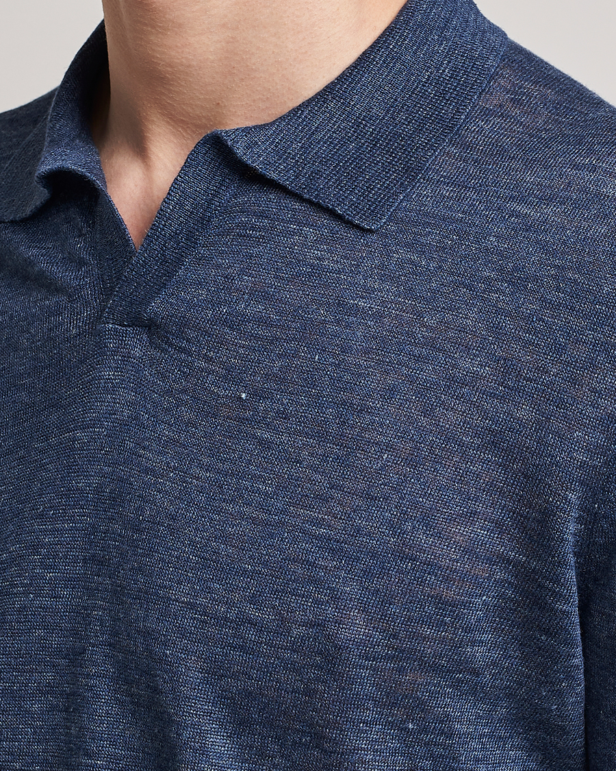 Herr | Pikéer | Gran Sasso | Knitted Linen Polo Navy Melange