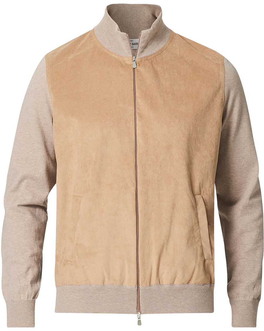 Herr | Tröjor | Gran Sasso | Knitted Cotton/Alcantara Full Zip Cream