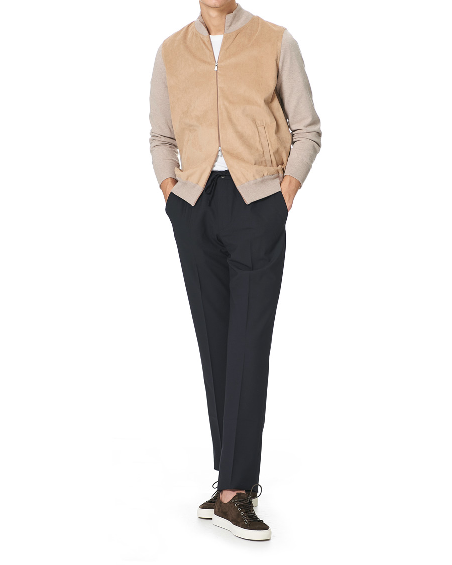 Herr | Tröjor | Gran Sasso | Knitted Cotton/Alcantara Full Zip Cream