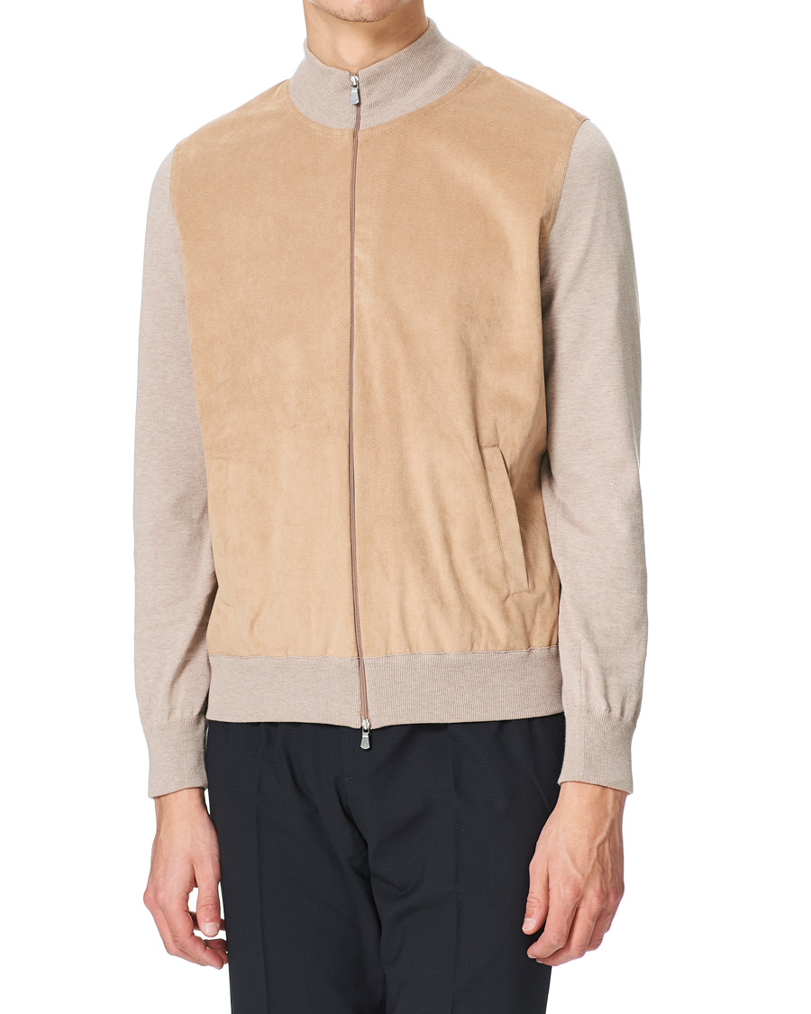 Herr | Tröjor | Gran Sasso | Knitted Cotton/Alcantara Full Zip Cream