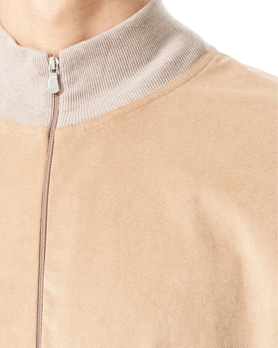 Herr | Tröjor | Gran Sasso | Knitted Cotton/Alcantara Full Zip Cream