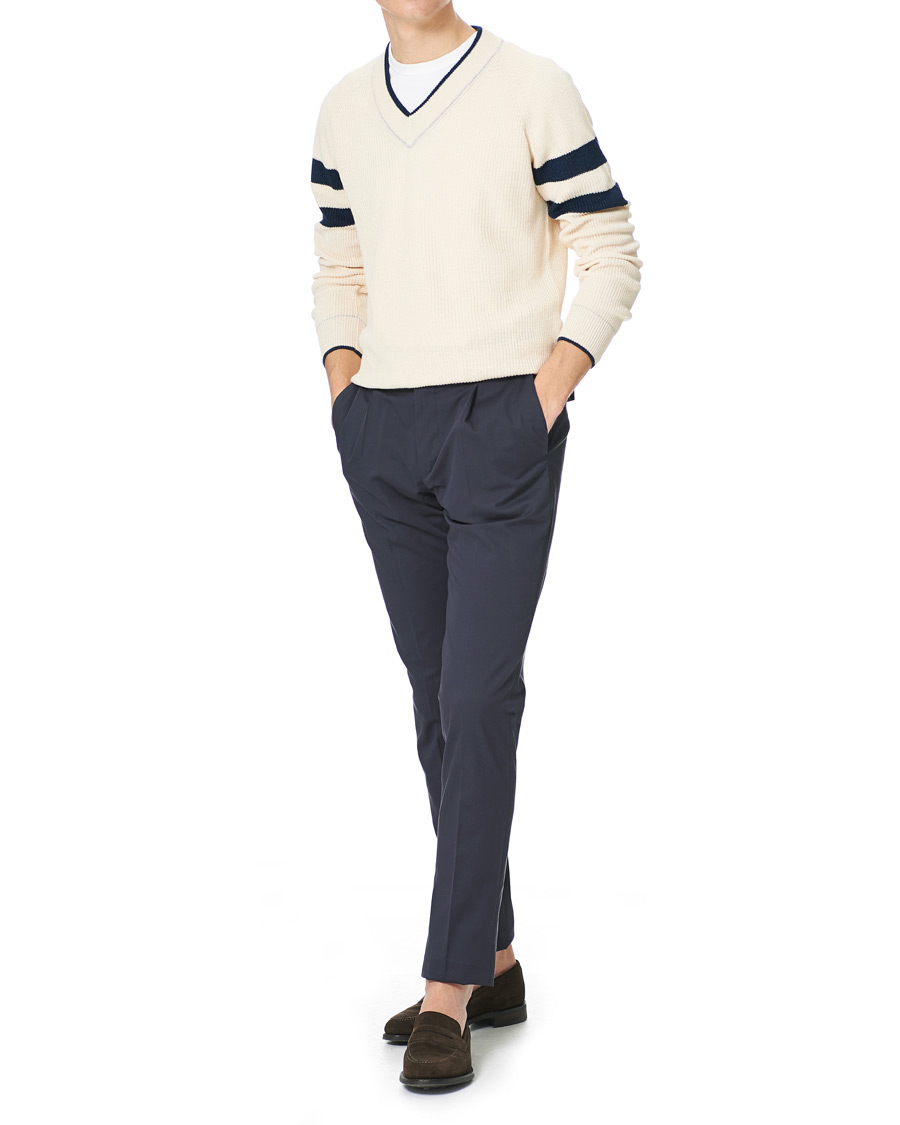 Herr | Tröjor | Gran Sasso | Linen/Cotton Cricket V-Neck Sweater White