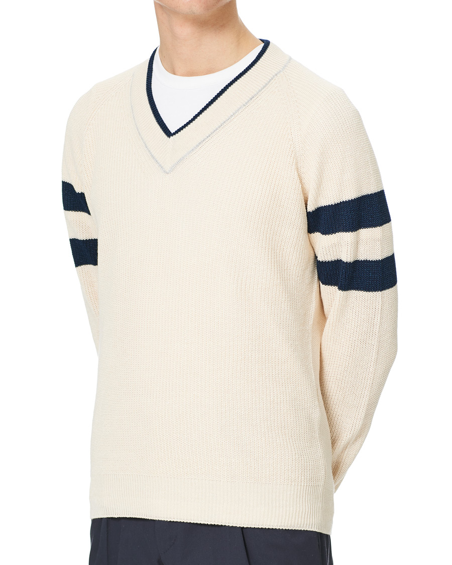 Herr | Tröjor | Gran Sasso | Linen/Cotton Cricket V-Neck Sweater White