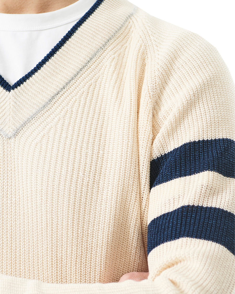 Herr | Tröjor | Gran Sasso | Linen/Cotton Cricket V-Neck Sweater White