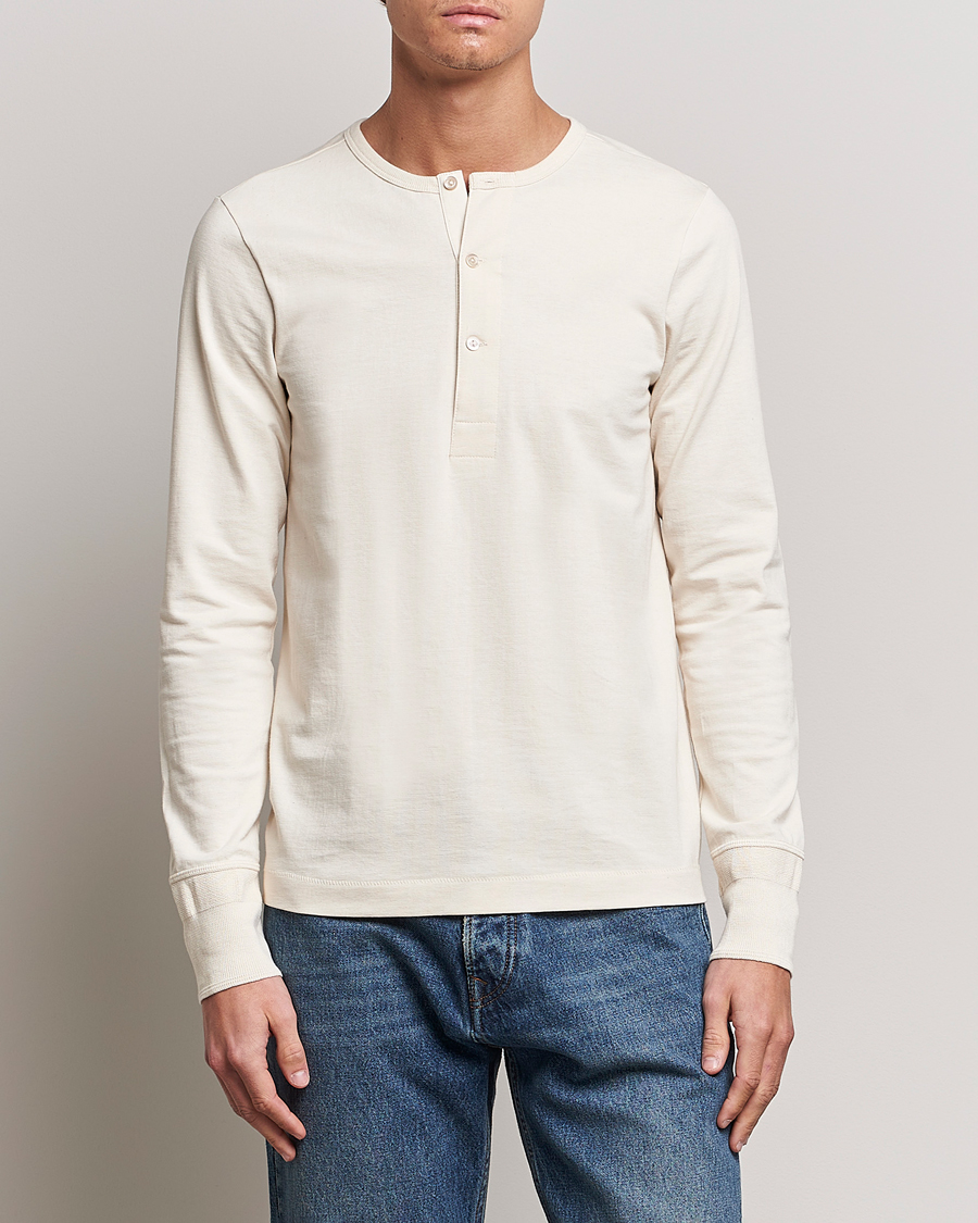 Herr | Långärmade t-shirts | Merz b. Schwanen | Classic Organic Cotton Henley Sweater Nature