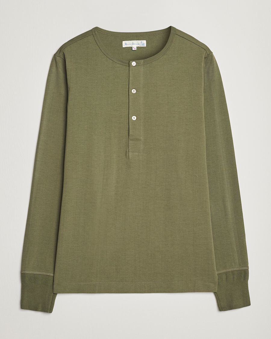 Herr | T-Shirts | Merz b. Schwanen | Classic Organic Cotton Henley Sweater Army