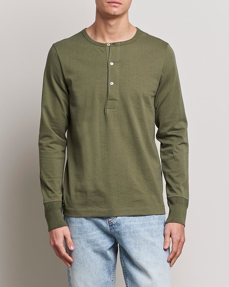 Herr | Långärmade t-shirts | Merz b. Schwanen | Classic Organic Cotton Henley Sweater Army