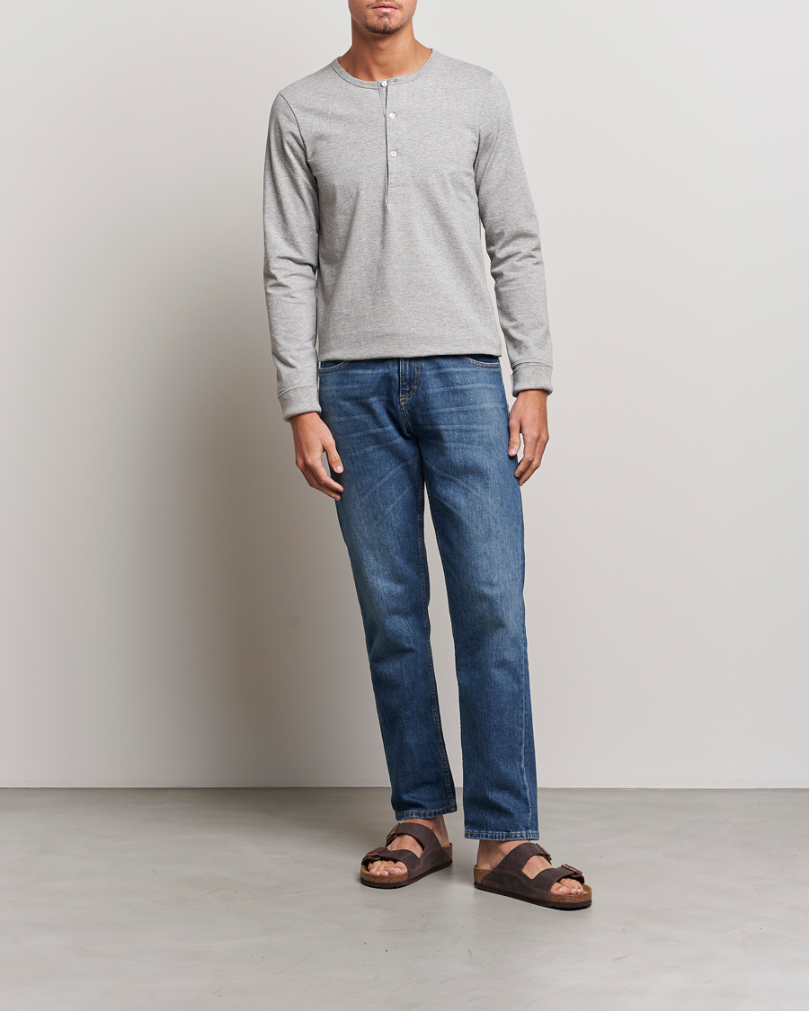 Herr | T-Shirts | Merz b. Schwanen | Classic Organic Cotton Henley Sweater Grey Mel