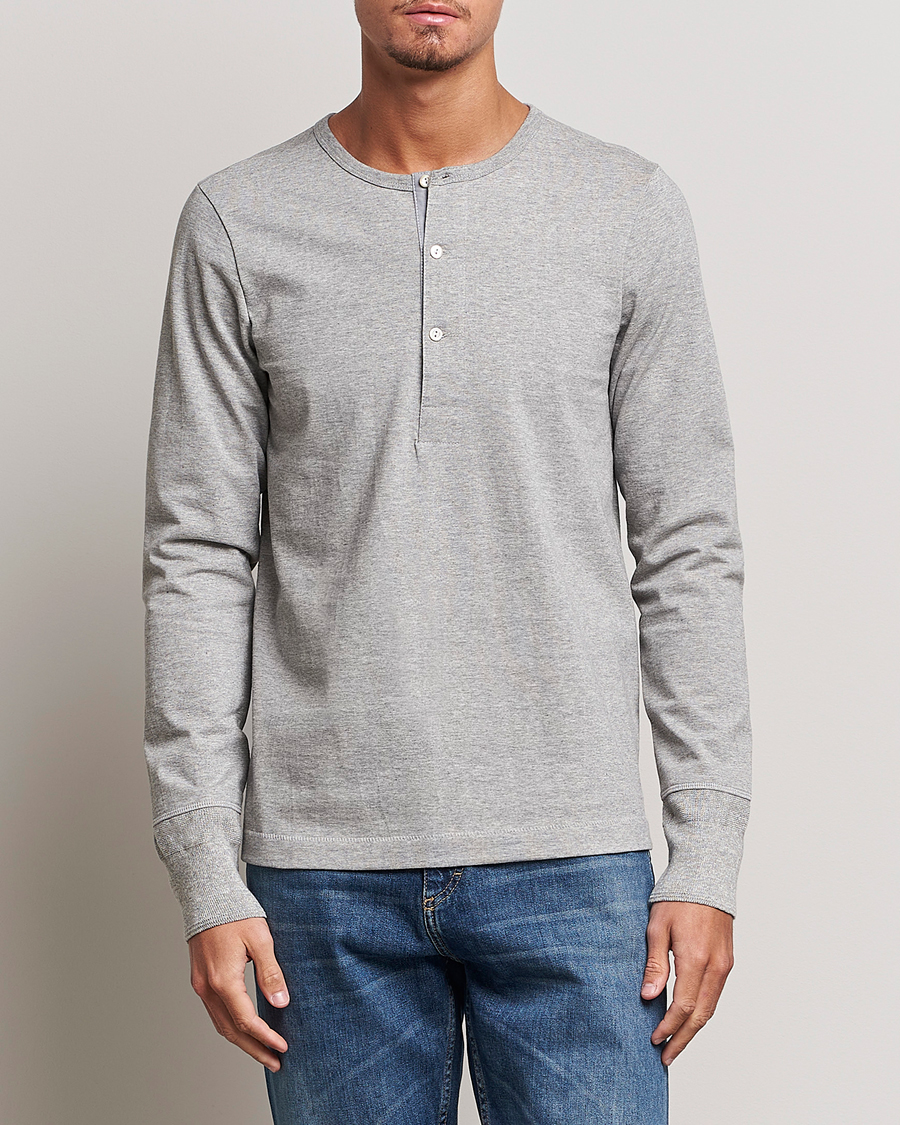 Herr | Långärmade t-shirts | Merz b. Schwanen | Classic Organic Cotton Henley Sweater Grey Mel