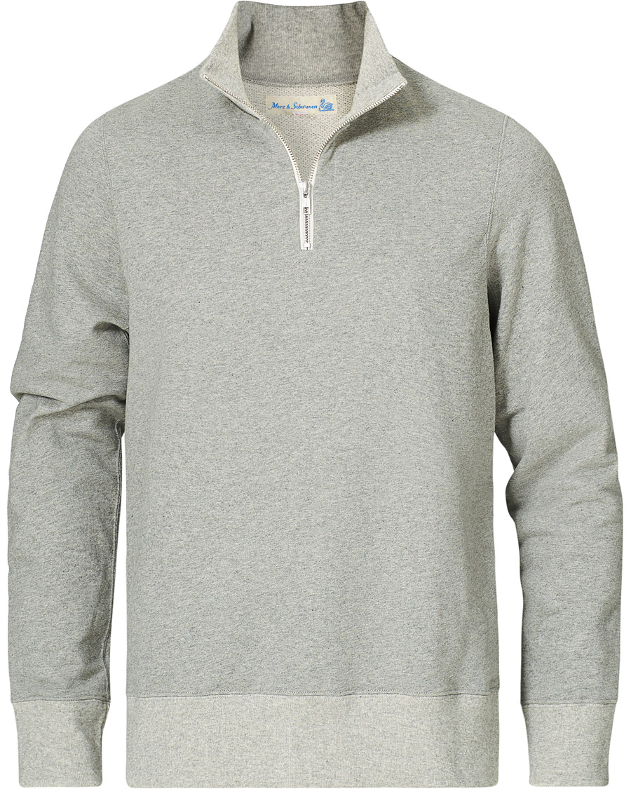 Herr | Tröjor | Merz b. Schwanen | Organic Cotton Half Zip Sweat Grey Mel