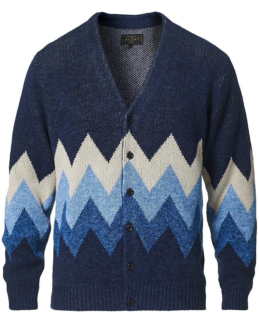Herr | Tröjor | BEAMS PLUS | Jacquard Cardigan Indigo Blue