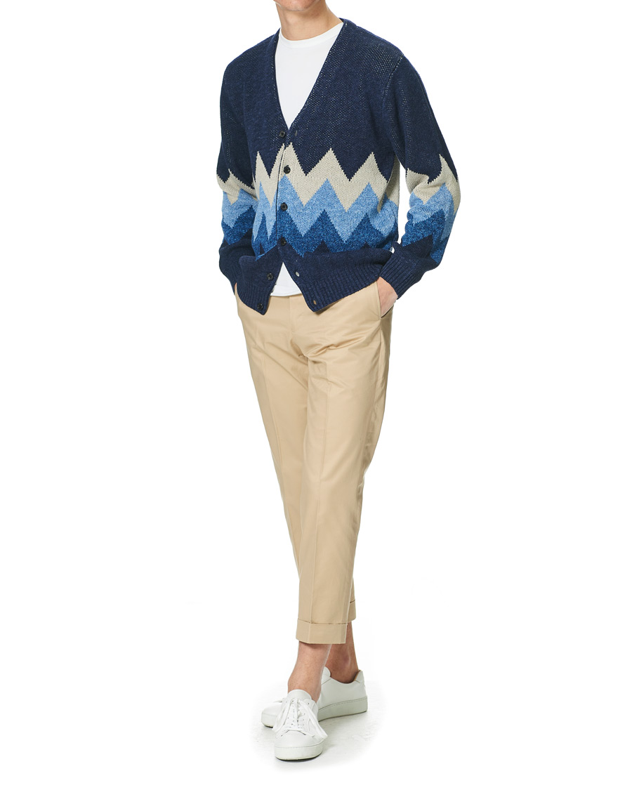 Herr | Tröjor | BEAMS PLUS | Jacquard Cardigan Indigo Blue