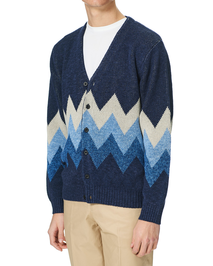 Herr | Tröjor | BEAMS PLUS | Jacquard Cardigan Indigo Blue