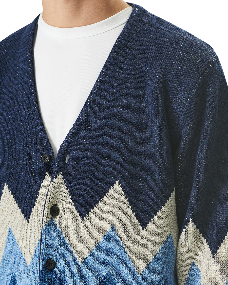 Herr | Tröjor | BEAMS PLUS | Jacquard Cardigan Indigo Blue