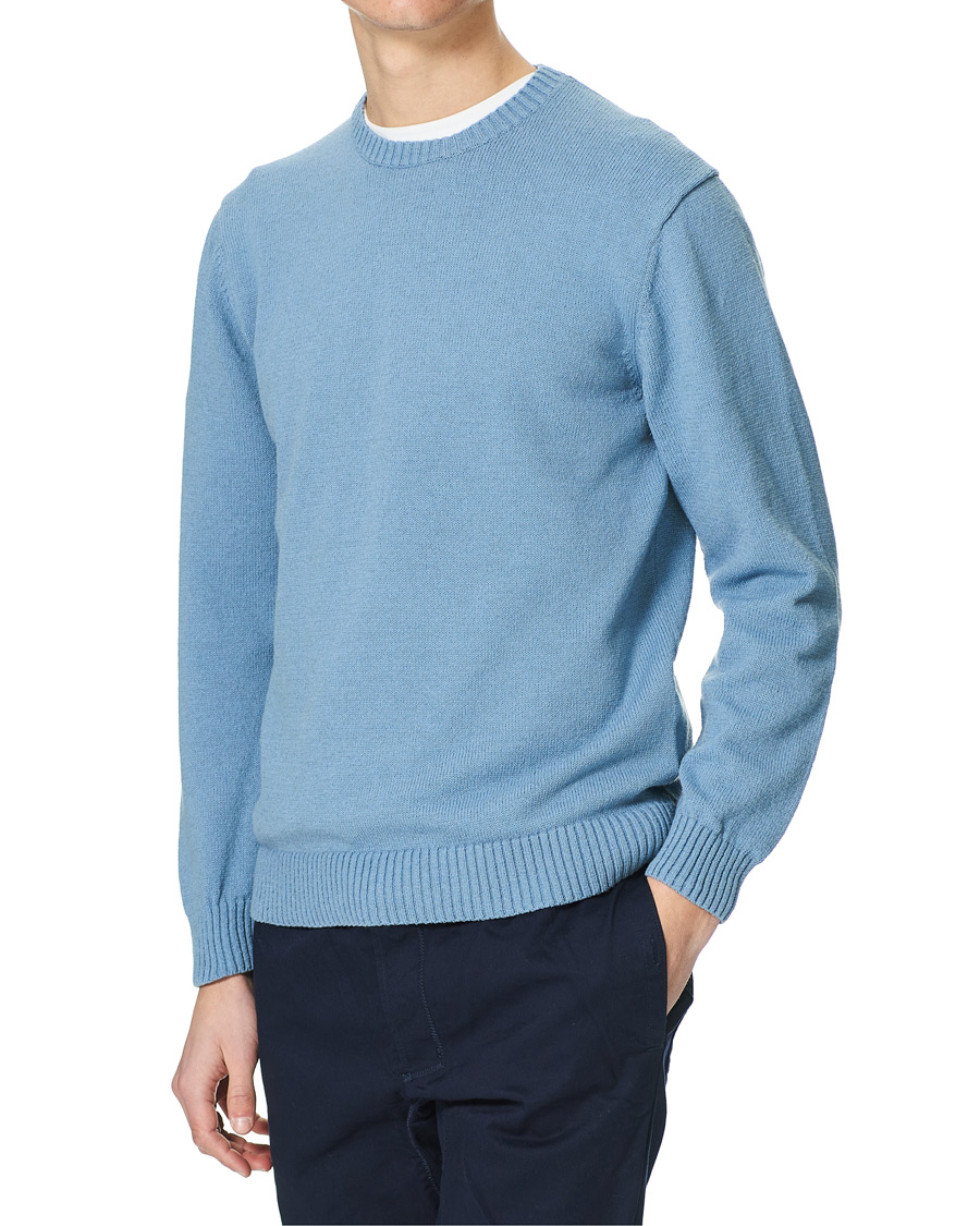 Herr | Tröjor | BEAMS PLUS | Lily Yarn Crew Neck Sax Blue