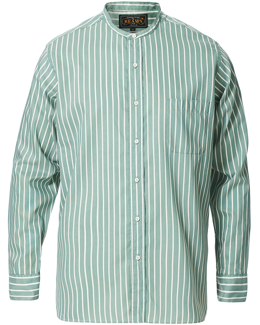 Herr | Skjortor | BEAMS PLUS | Band Collar Striped Shirt Green/White