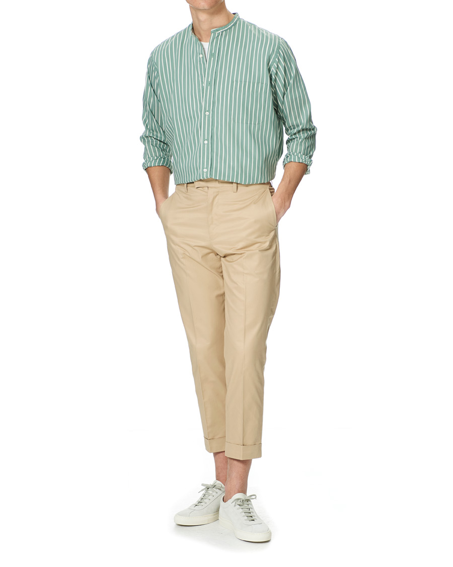 Herr | Skjortor | BEAMS PLUS | Band Collar Striped Shirt Green/White