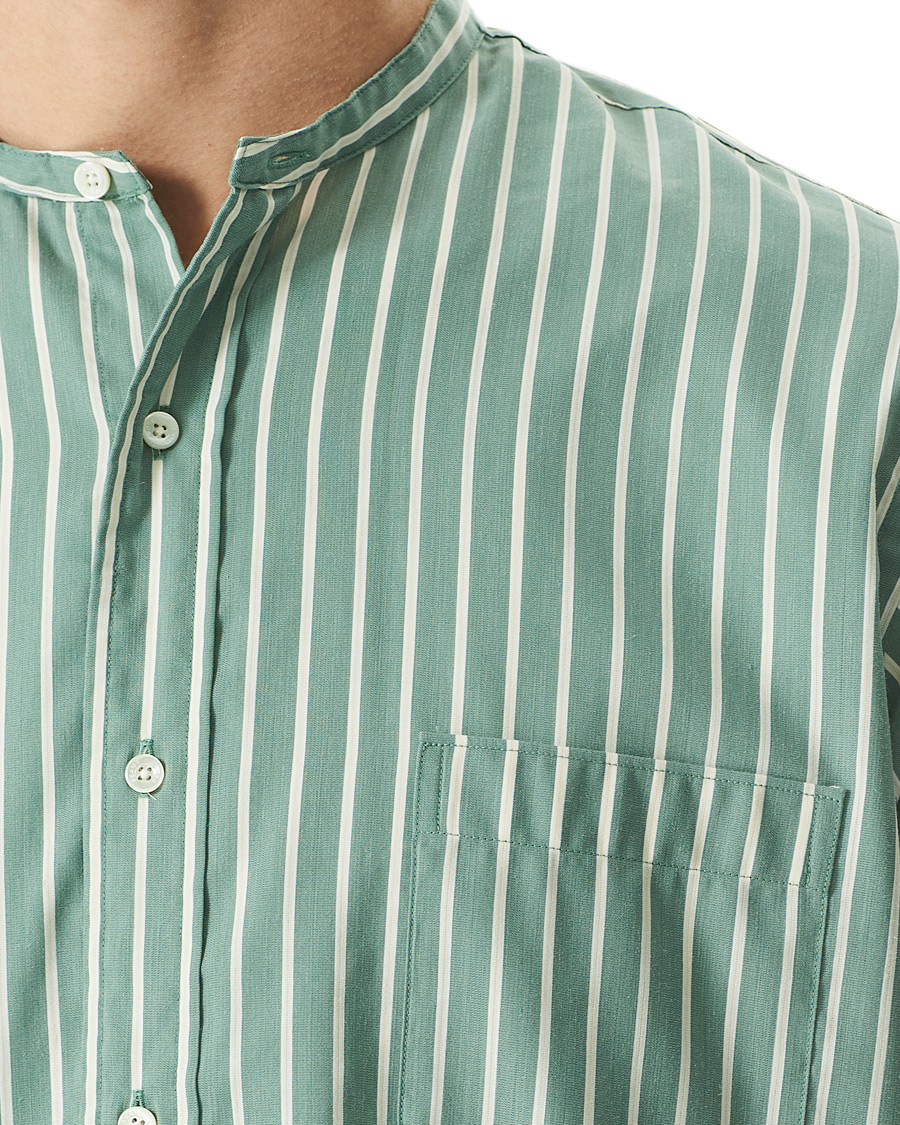 Herr | Skjortor | BEAMS PLUS | Band Collar Striped Shirt Green/White