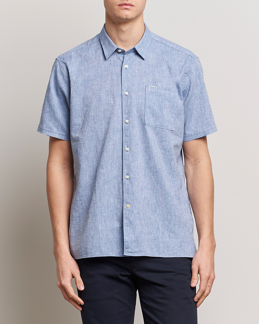 Herr | Kortärmade skjortor | Barbour Lifestyle | Tailored Fit Nelson Cotton/Linen Shirt Blue