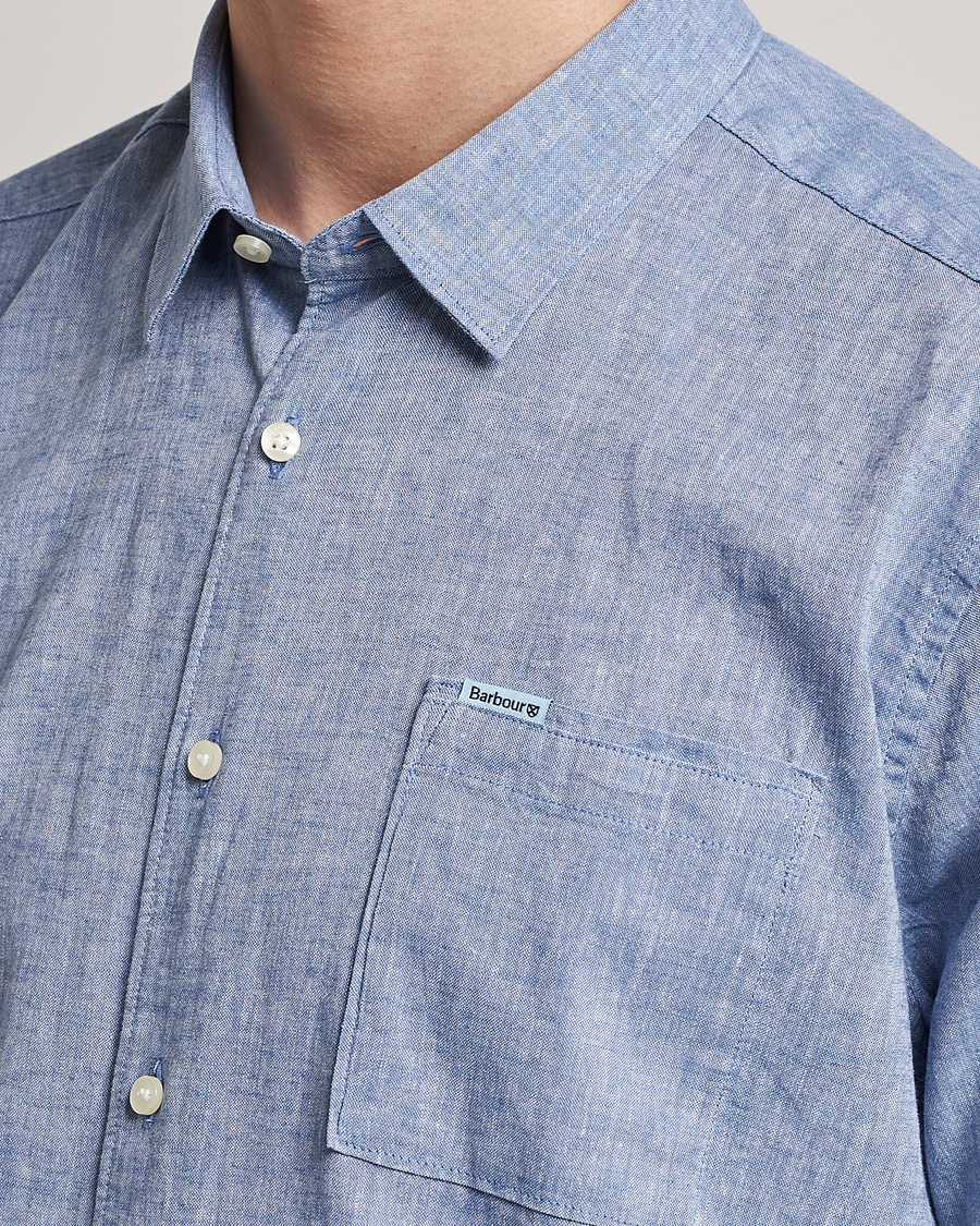 Herr | Skjortor | Barbour Lifestyle | Nelson Short Sleeve Linen/Cotton Shirt Blue