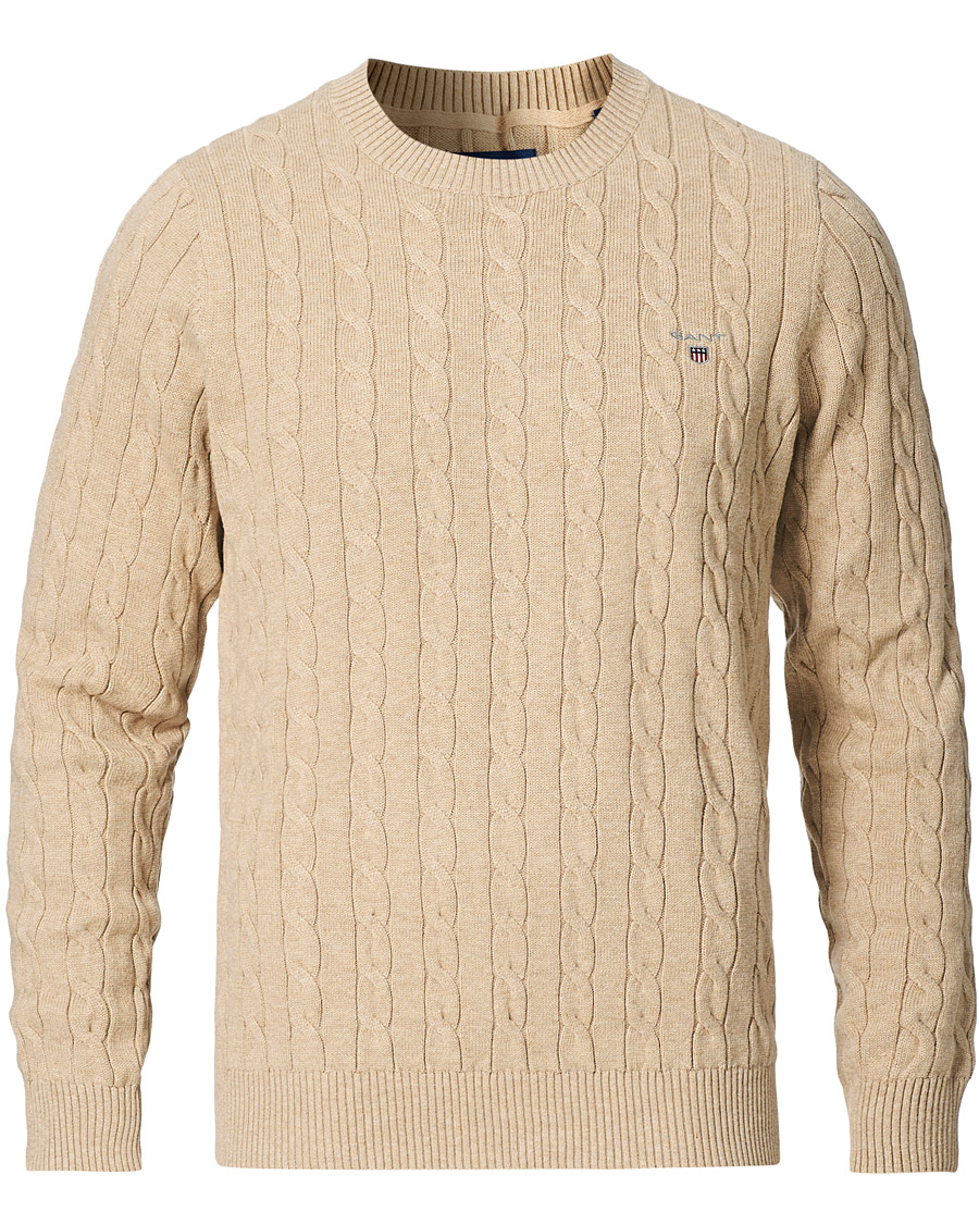 Herr | Tröjor | GANT | Cotton Cable Crew Neck Pullover Sand Melange