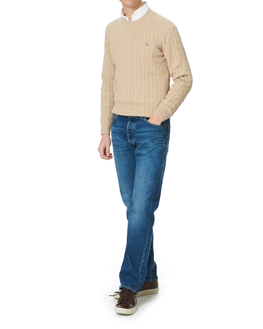 Herr | Tröjor | GANT | Cotton Cable Crew Neck Pullover Sand Melange