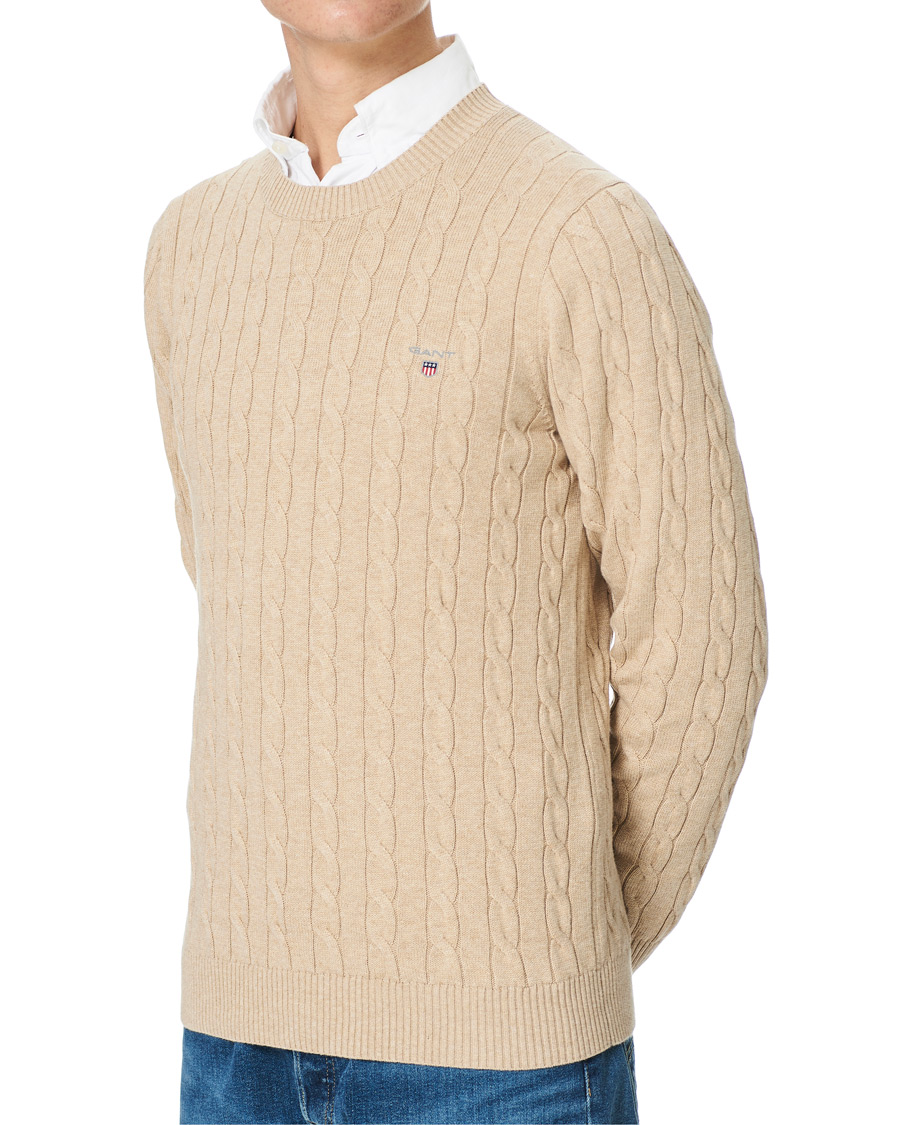 Herr | Tröjor | GANT | Cotton Cable Crew Neck Pullover Sand Melange