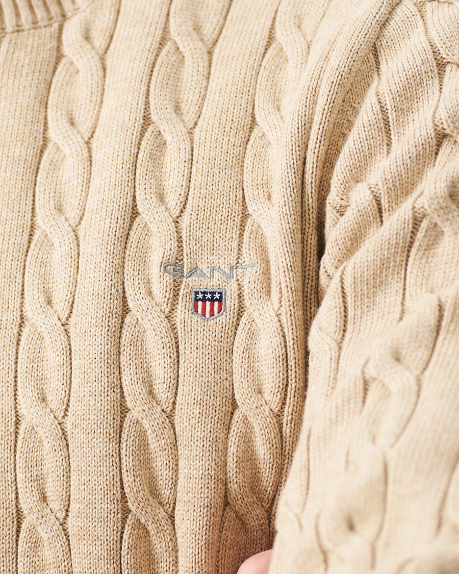 Herr | Tröjor | GANT | Cotton Cable Crew Neck Pullover Sand Melange
