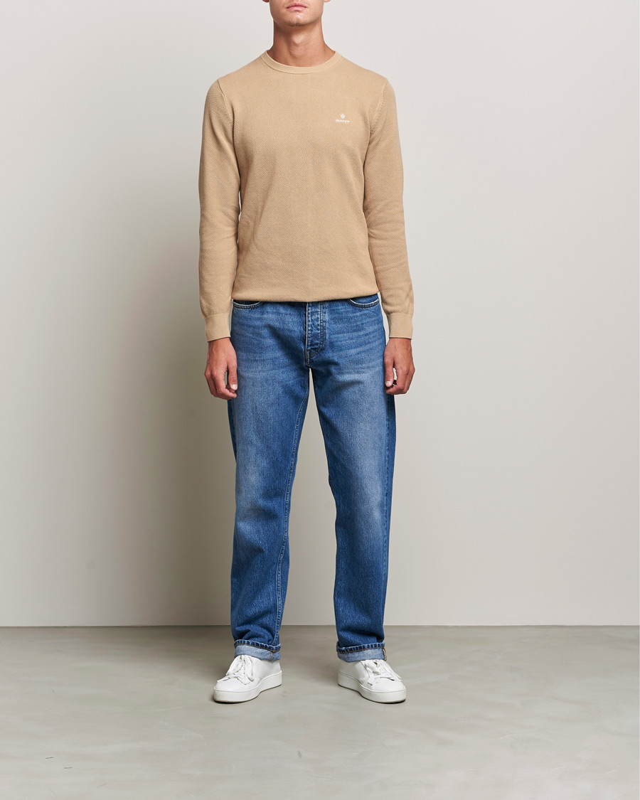 Herr | Tröjor | GANT | Cotton Pique Crew Neck Pullover Dark Khaki