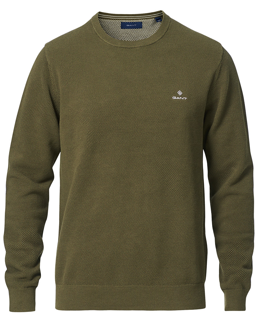 Herr | Tröjor | GANT | Cotton Pique Crew Neck Sweater Racing Green