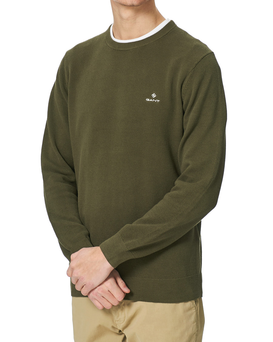 Herr | Tröjor | GANT | Cotton Pique Crew Neck Sweater Racing Green