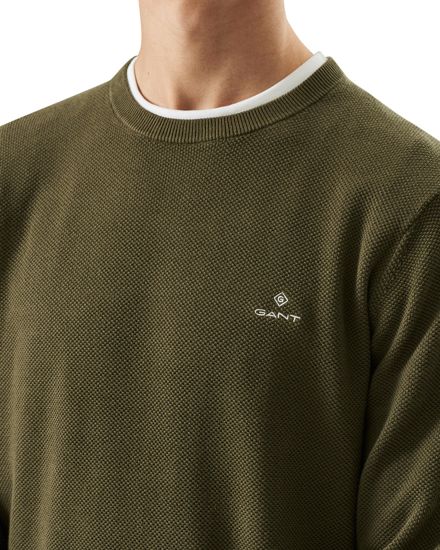 Herr | Tröjor | GANT | Cotton Pique Crew Neck Sweater Racing Green