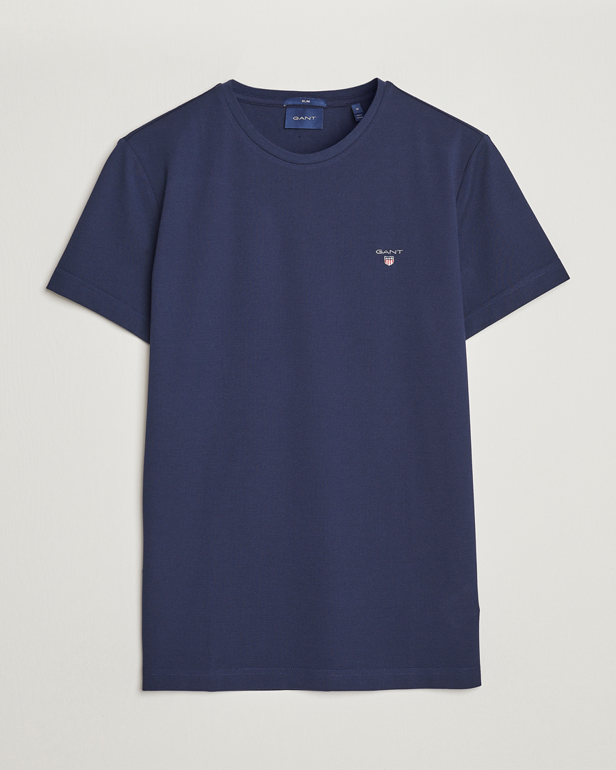 Herr | T-Shirts | GANT | Cotton Pique Crew Neck T-Shirt Evening Blue