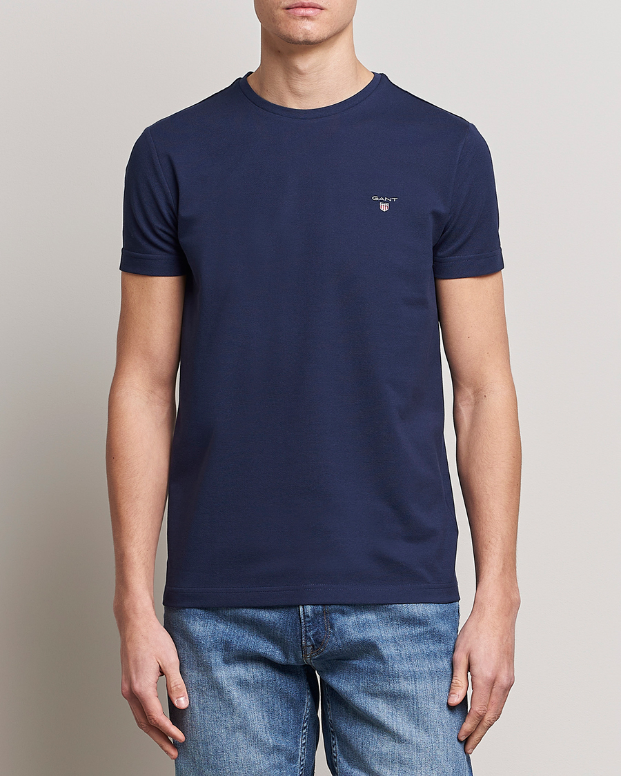 Herr | T-Shirts | GANT | Cotton Pique Crew Neck T-Shirt Evening Blue