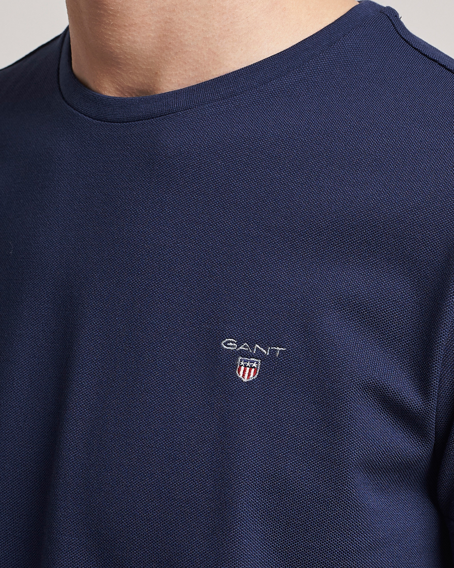 Herr | T-Shirts | GANT | Cotton Pique Crew Neck T-Shirt Evening Blue