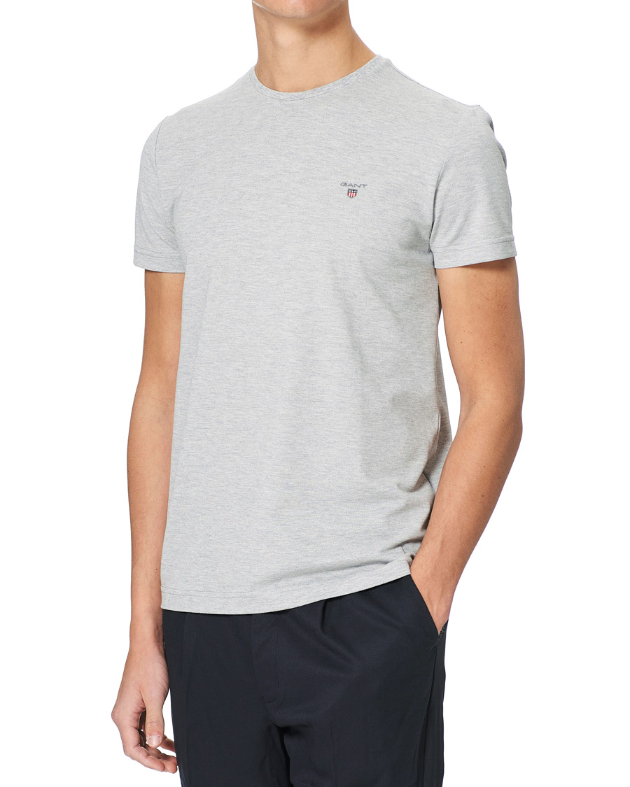 Herr | T-Shirts | GANT | Cotton Pique Crew Neck Tee Grey Melange
