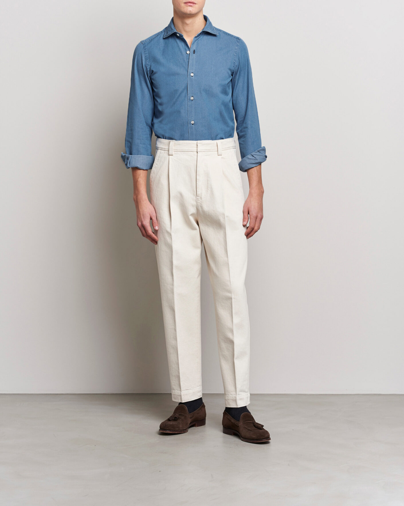 Herr | Skjortor | Finamore Napoli | Milano Slim Denim Shirt Light Indigo