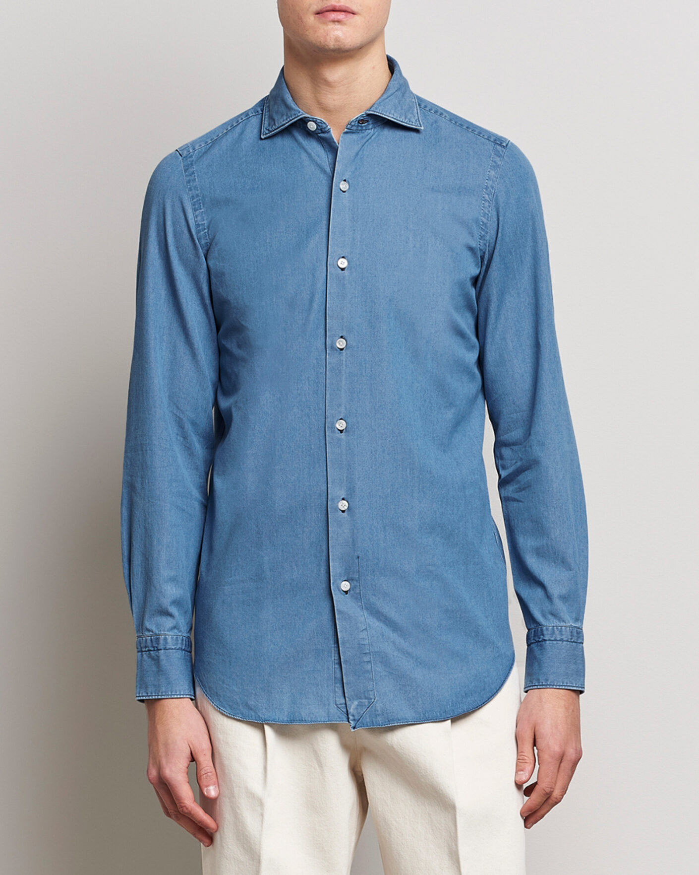 Herr | Skjortor | Finamore Napoli | Milano Slim Denim Shirt Light Indigo