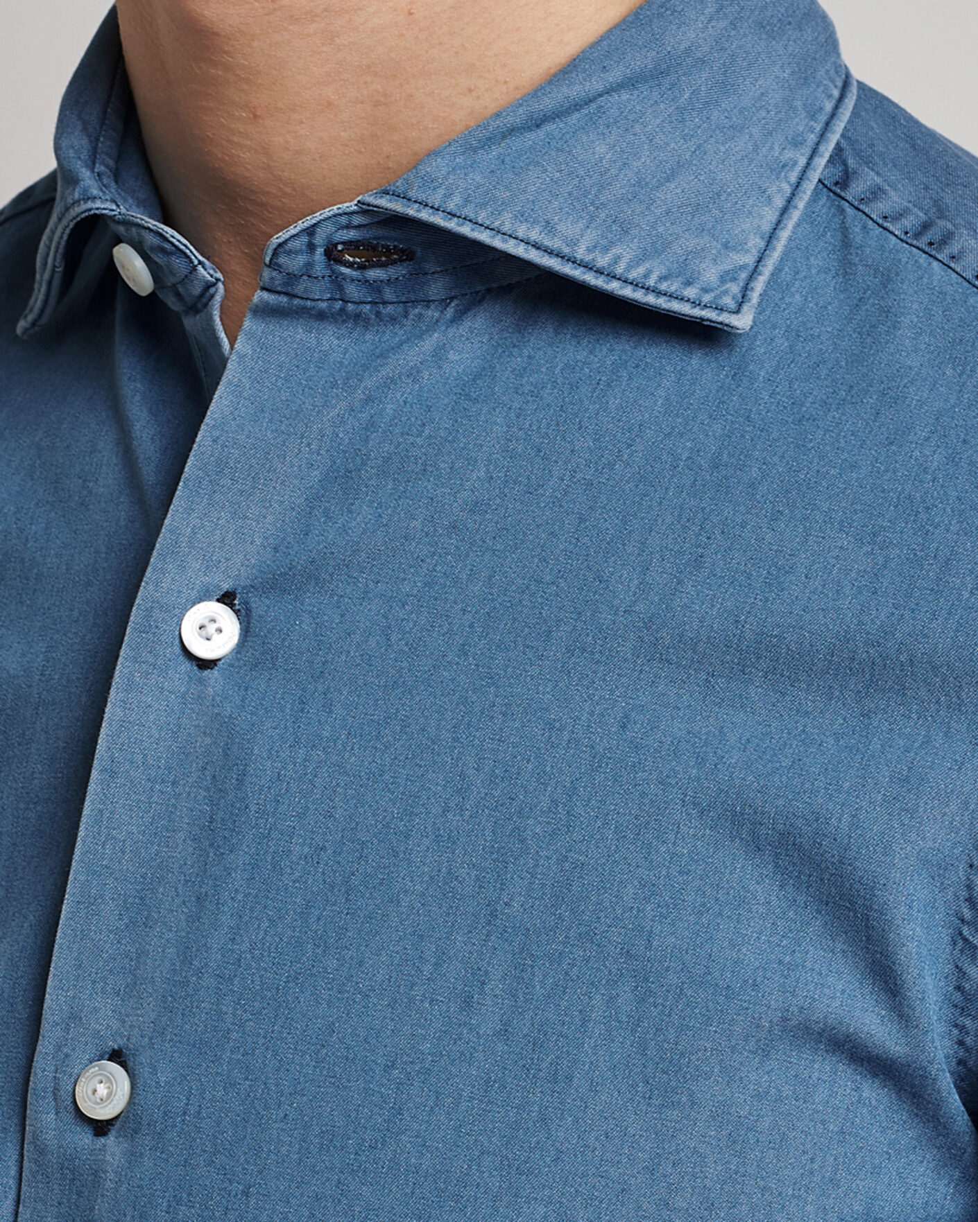 Herr | Skjortor | Finamore Napoli | Milano Slim Denim Shirt Light Indigo