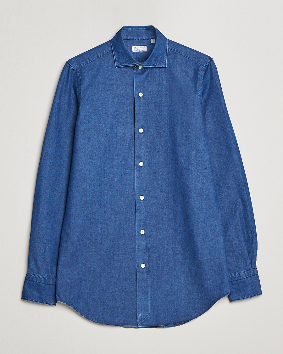 Herr | Skjortor | Finamore Napoli | Milano Slim Denim Shirt Dark Indigo