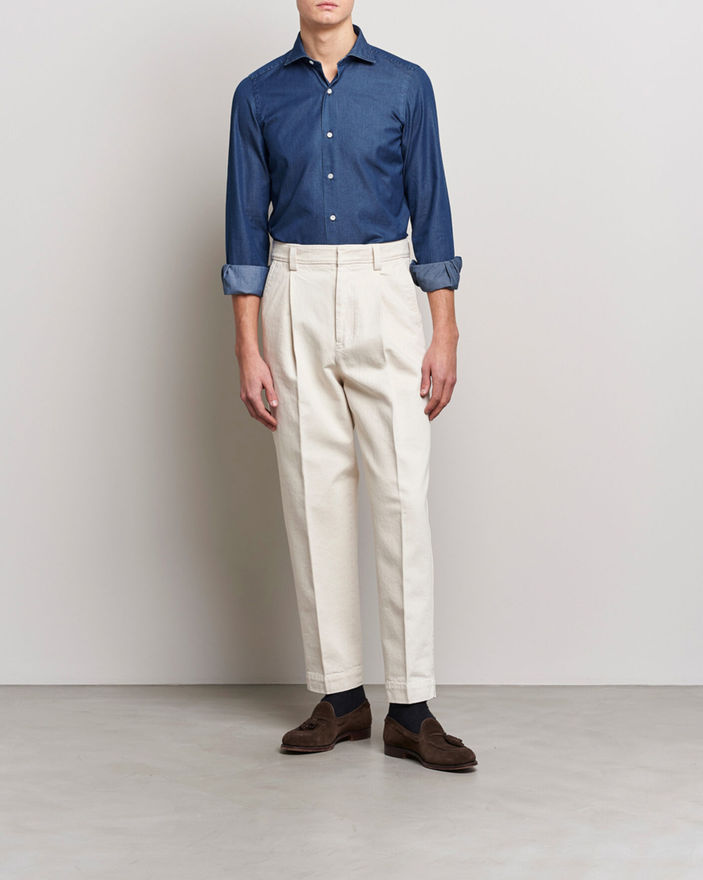 Herr | Skjortor | Finamore Napoli | Milano Slim Denim Shirt Dark Indigo