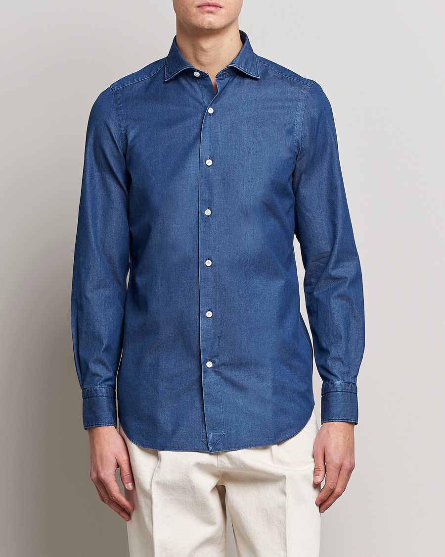 Herr | Jeansskjortor | Finamore Napoli | Milano Slim Denim Shirt Dark Indigo