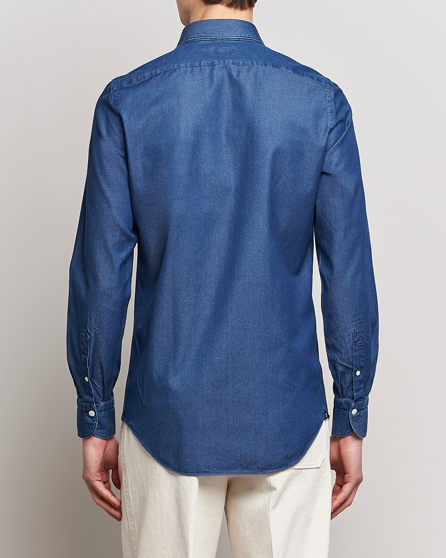 Herr | Skjortor | Finamore Napoli | Milano Slim Denim Shirt Dark Indigo