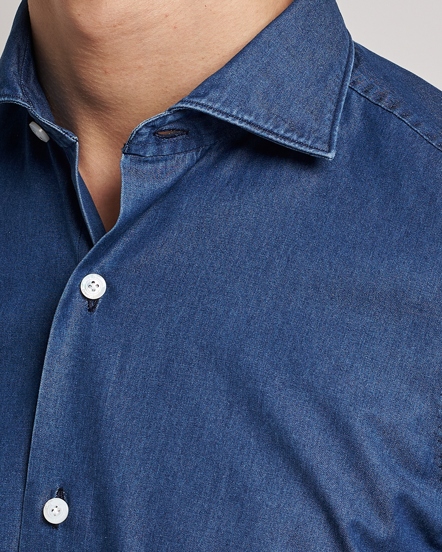Herr | Skjortor | Finamore Napoli | Milano Slim Denim Shirt Dark Indigo