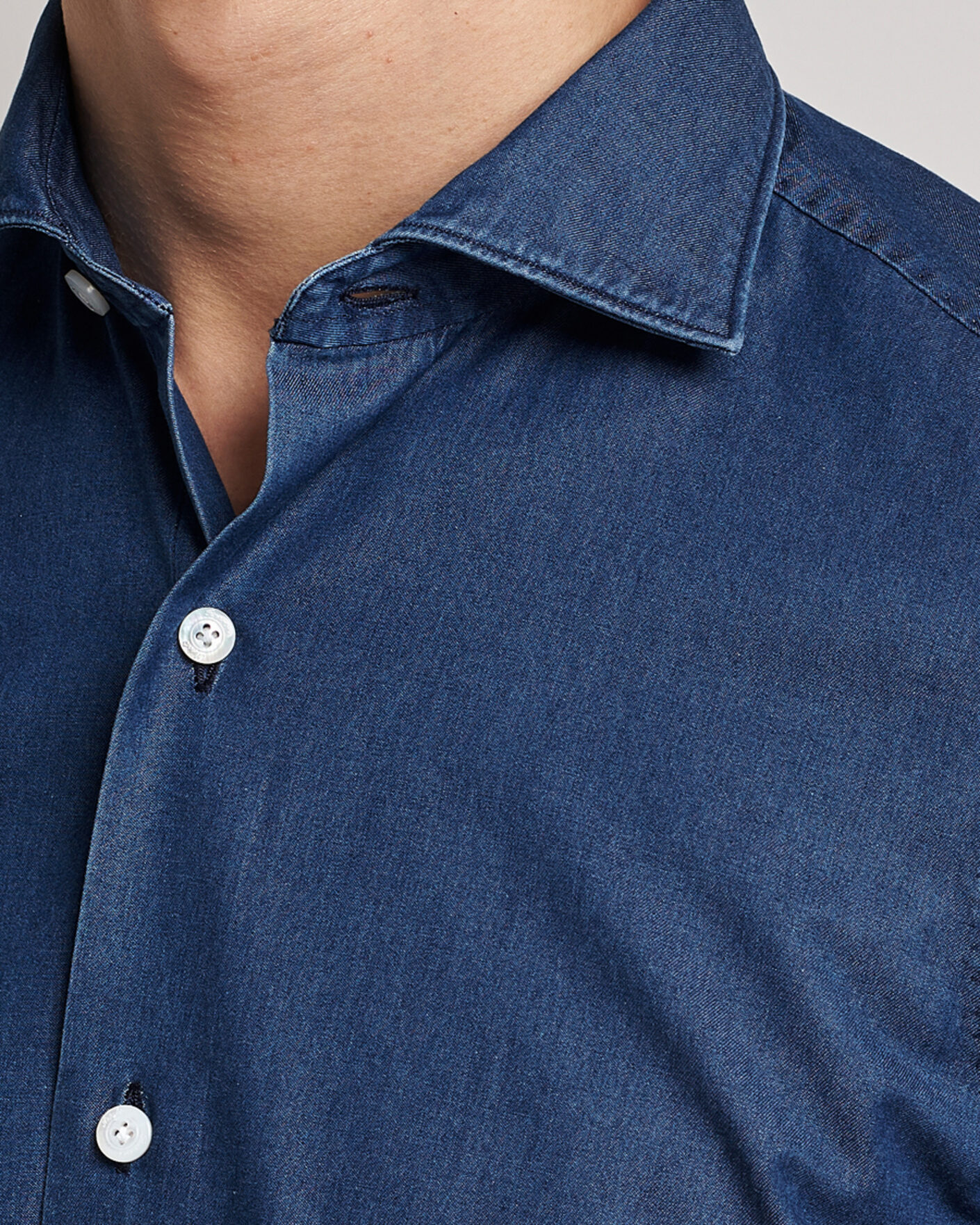 Herr | Skjortor | Finamore Napoli | Milano Slim Denim Shirt Dark Indigo