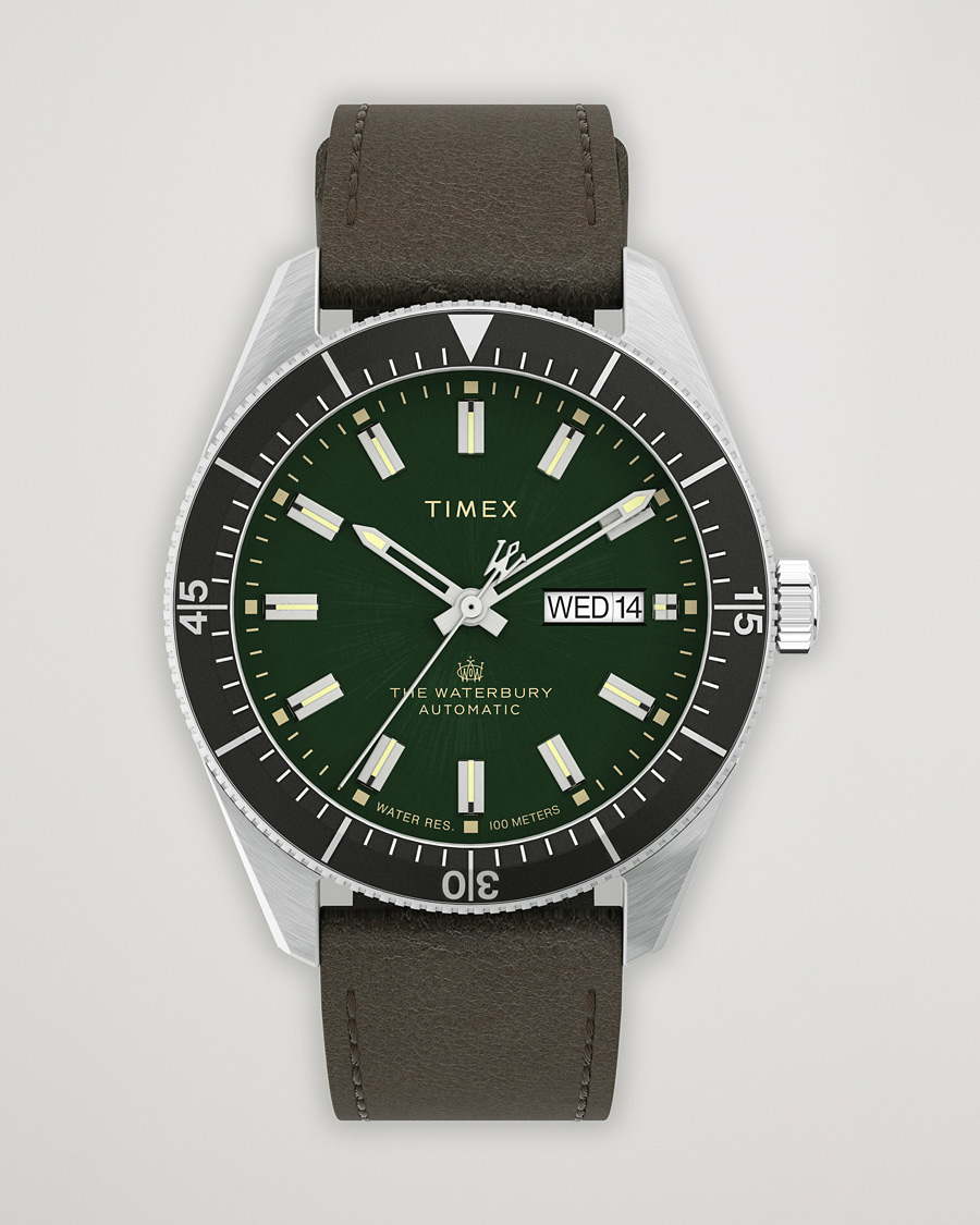 Herr | Timex Waterbury Diver Automatic 40mm Leather/Green Dial | Timex | Waterbury Diver Automatic 40mm Leather/Green Dial