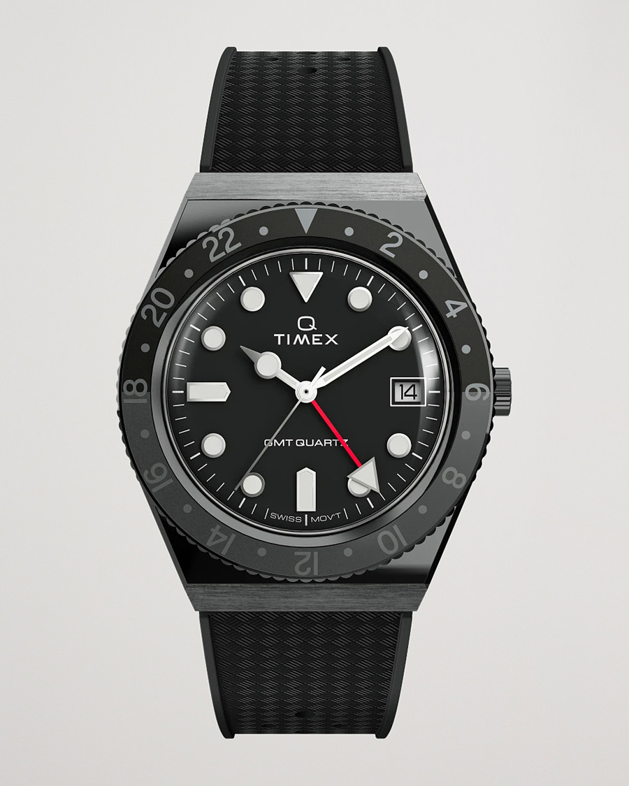 Herr | Timex Q Diver GMT 38mm Rubber Strap Black/Grey | Timex | Q Diver GMT 38mm Rubber Strap Black/Grey